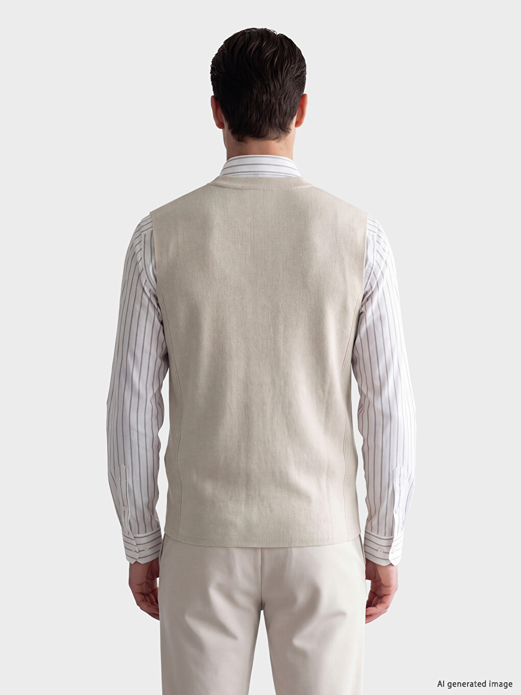 Bej Regular Fit V Yaka Erkek Triko Yelek-2