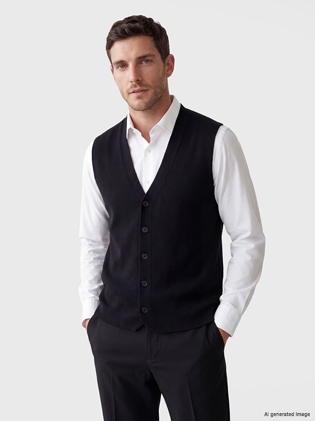Lacivert Regular Fit V Yaka Erkek Triko Yelek