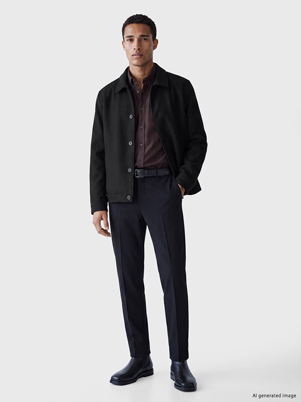 Siyah Regular Fit Erkek Kaşe Mont-1