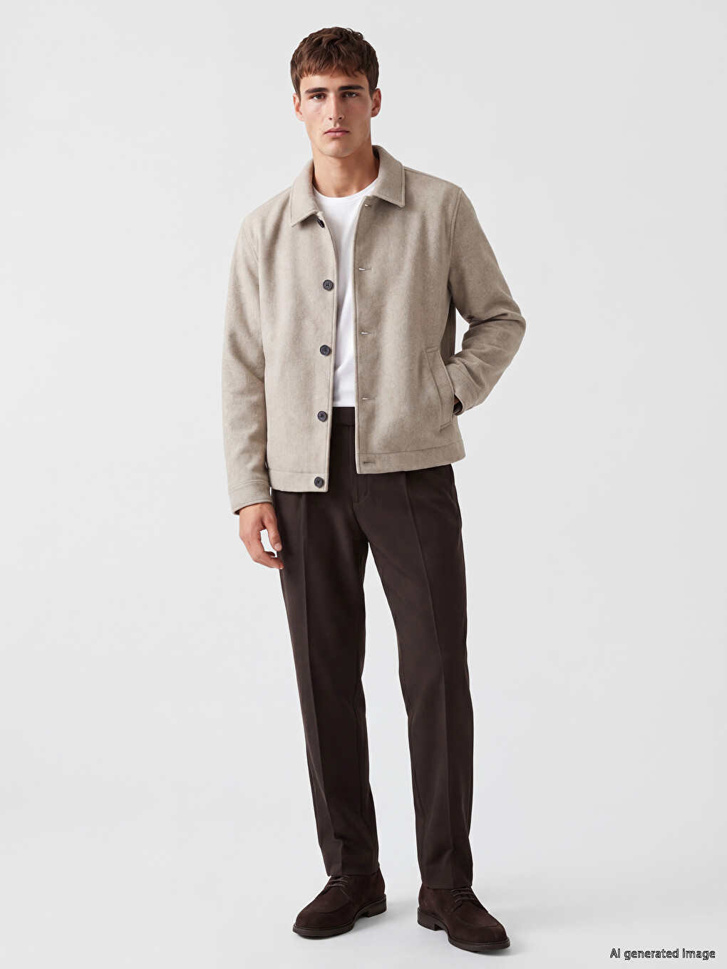 Bej Regular Fit Erkek Kaşe Mont-1