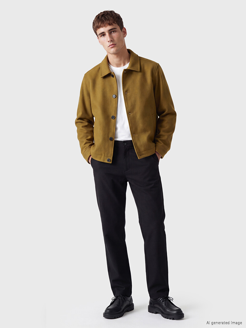 Sarı Regular Fit Erkek Kaşe Mont-1