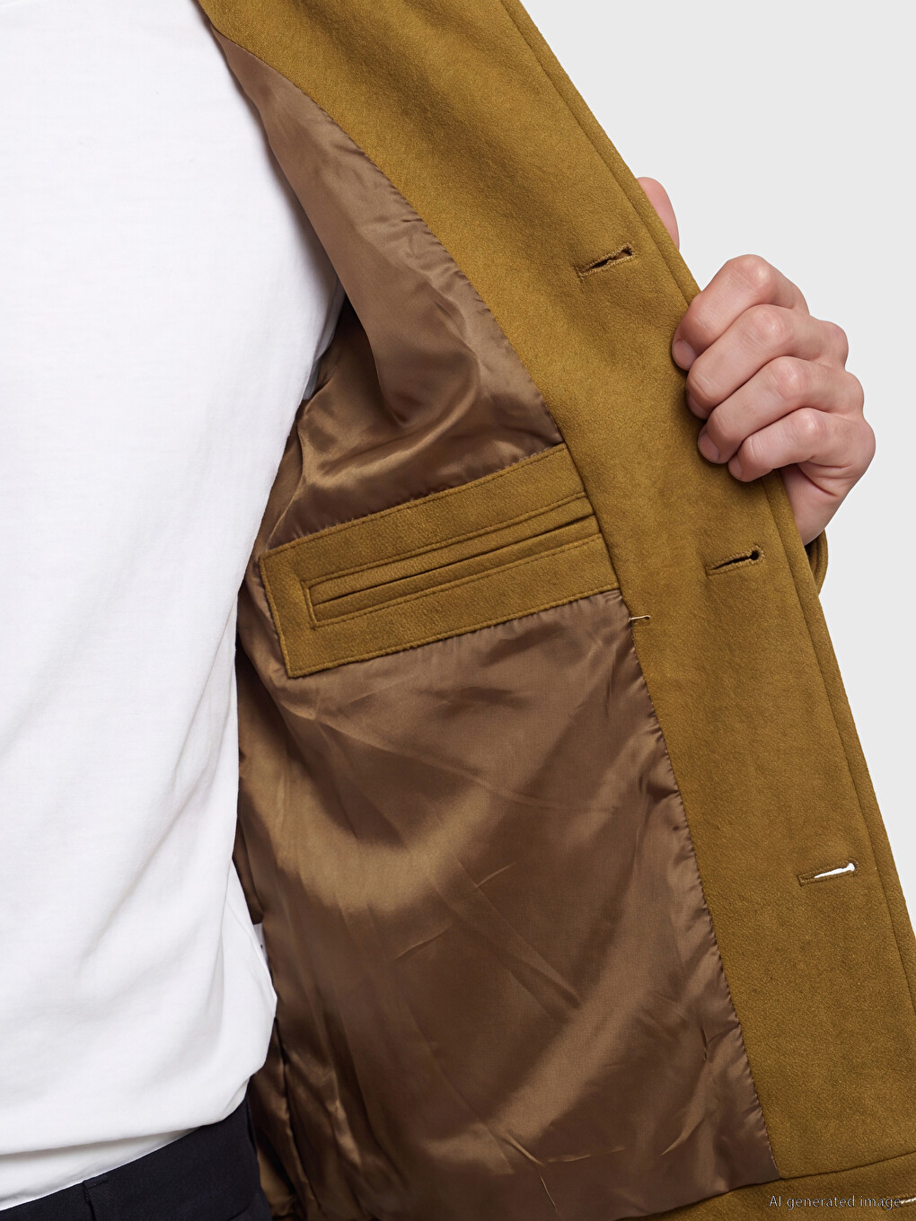Sarı Regular Fit Erkek Kaşe Mont-3