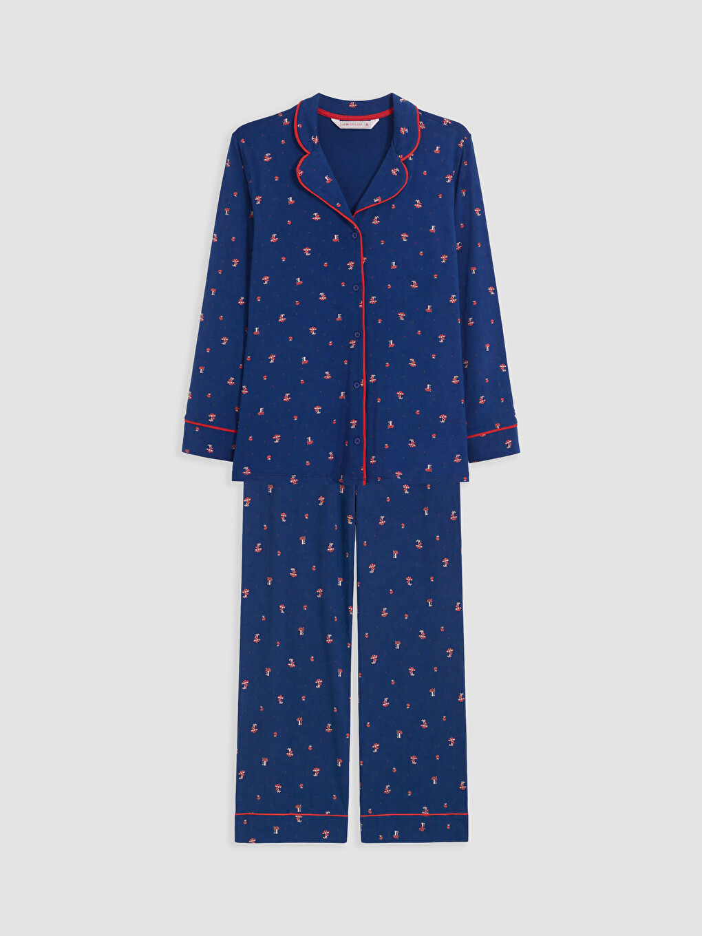 Mavi Gömlek Yaka Desenli Hamile Pijama Takım