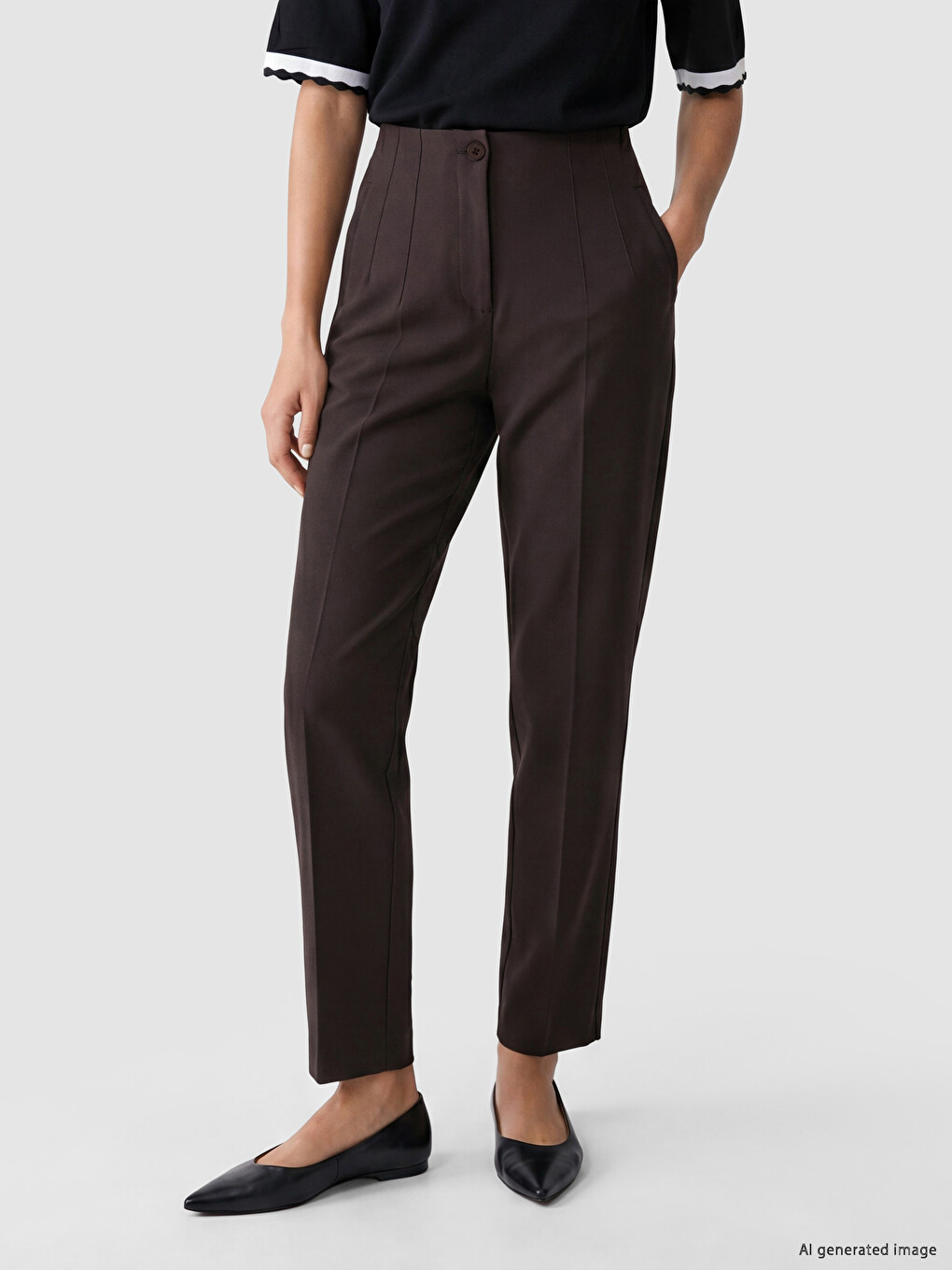 Pleated Women's Fabric Trousers-1