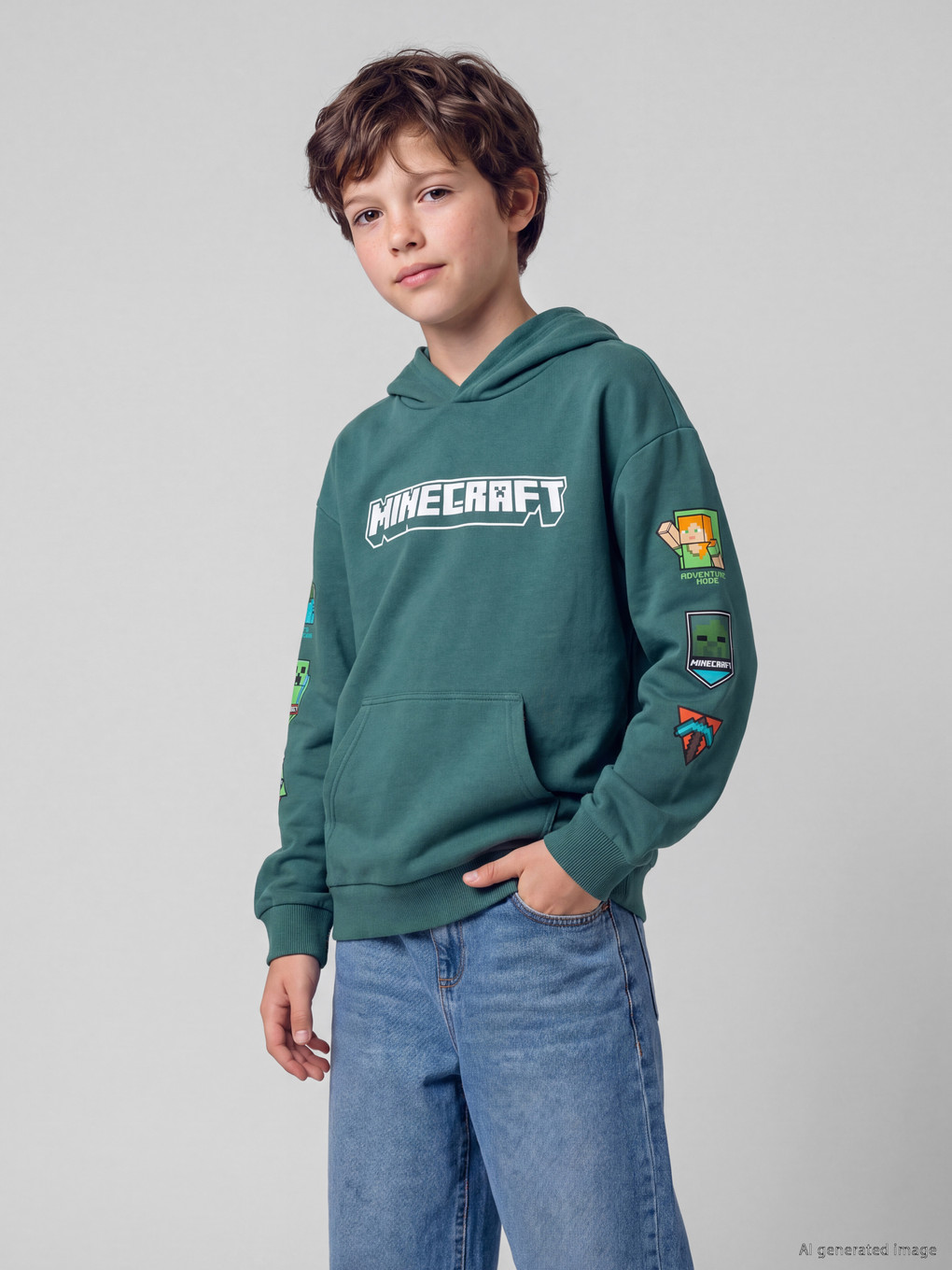 Hooded Minecraft Printed Boys' Sweatshirt-1