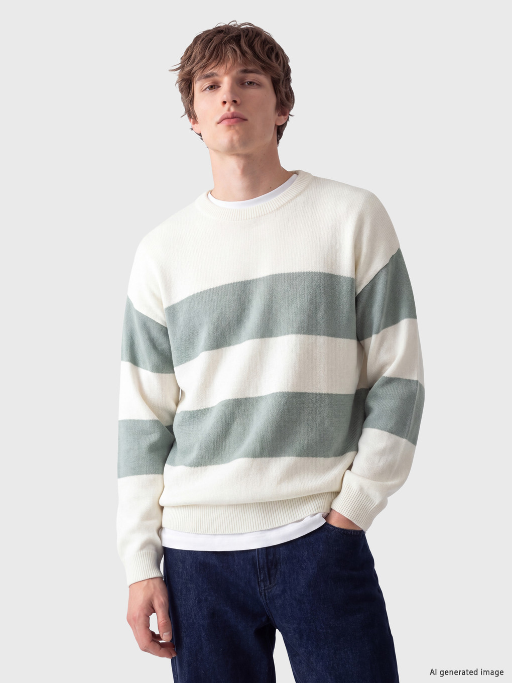 Pull-over En Maille À Rayures À Col Rond Pour Homme
