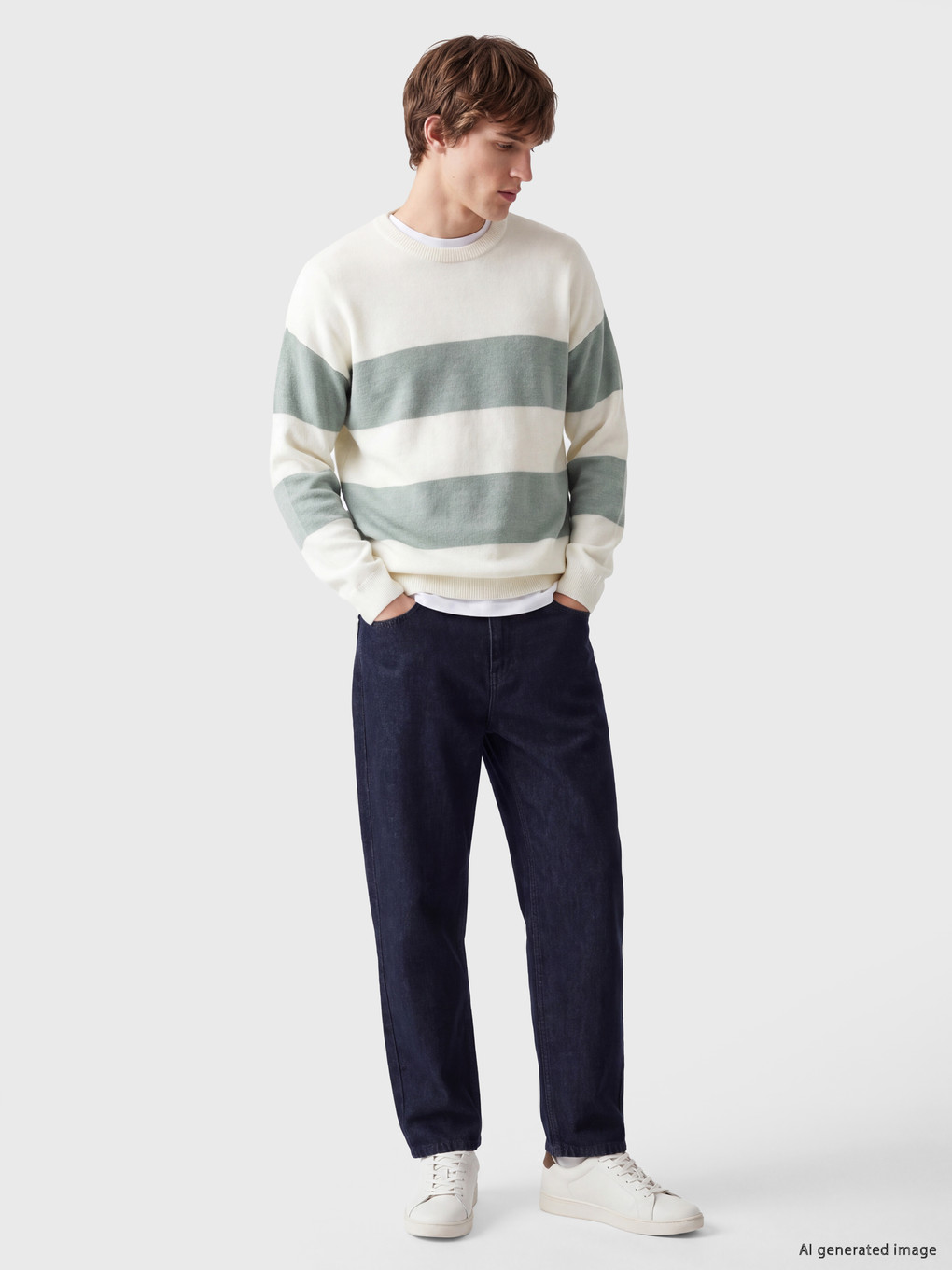 Pull-over En Maille À Rayures À Col Rond Pour Homme-1