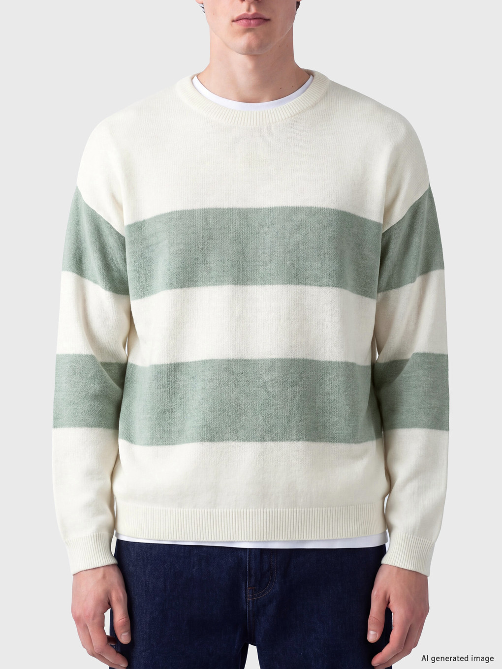 Pull-over En Maille À Rayures À Col Rond Pour Homme-2