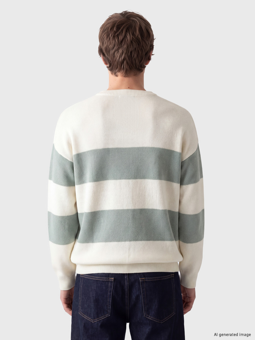 Pull-over En Maille À Rayures À Col Rond Pour Homme-3