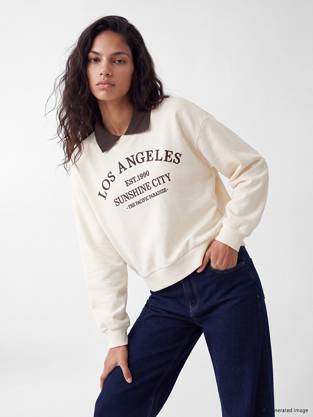 Polo Collar Embroidered Women's Thick Sweatshirt