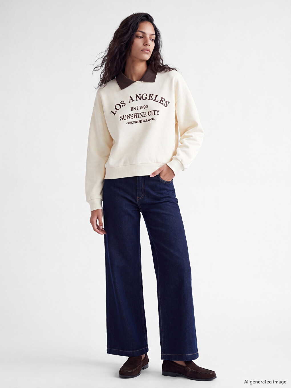 Polo Collar Embroidered Women's Thick Sweatshirt-1