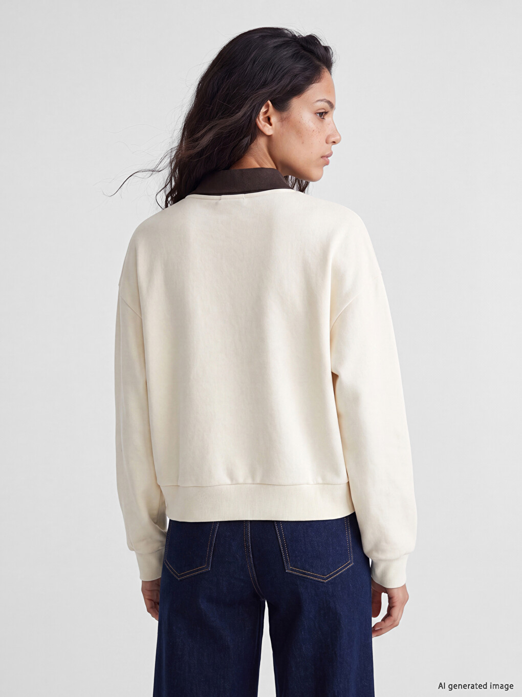 Polo Collar Embroidered Women's Thick Sweatshirt-3