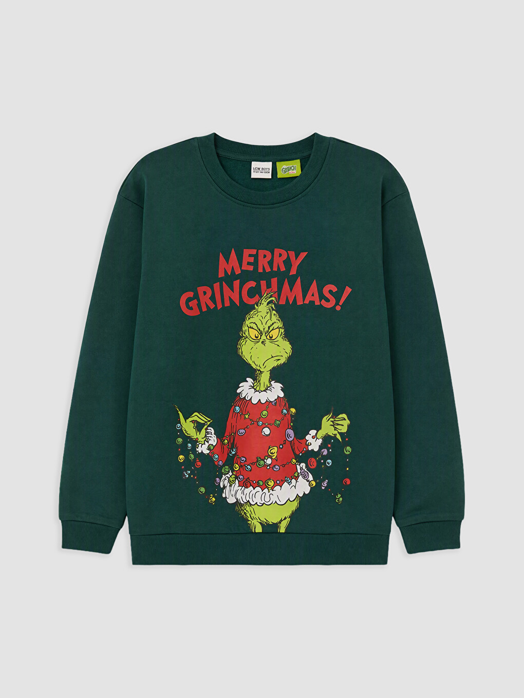 New Year Themed Grinch Printed Boys' Thick Sweatshirt