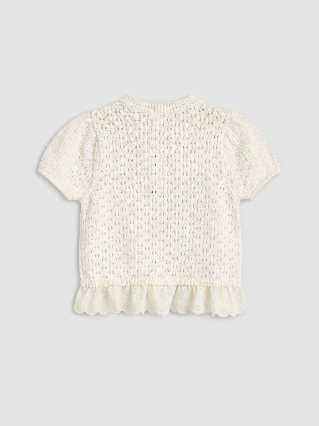 Bej Bisiklet Yaka Ajurlu Kız Çocuk Triko Hırka-1