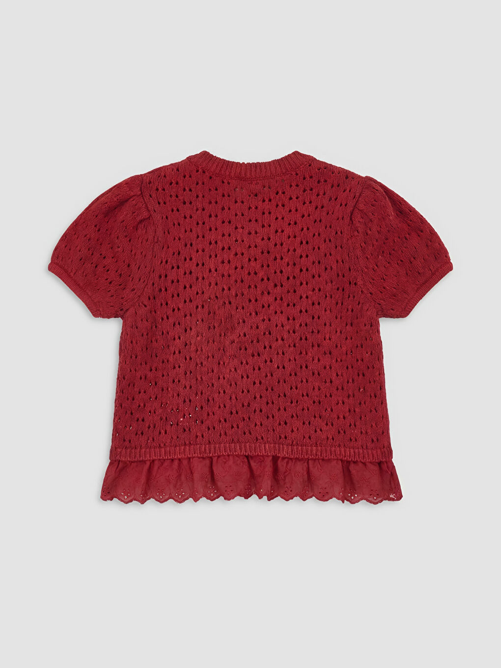 Kırmızı Bisiklet Yaka Ajurlu Kız Çocuk Triko Hırka-1