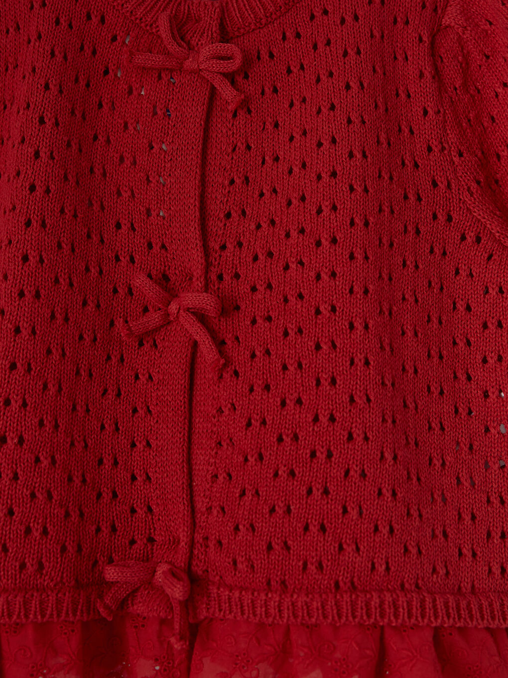 Kırmızı Bisiklet Yaka Ajurlu Kız Çocuk Triko Hırka-2