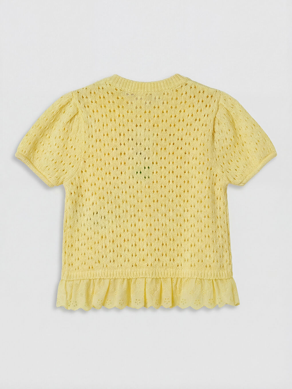 Sarı Bisiklet Yaka Ajurlu Kız Çocuk Triko Hırka-1