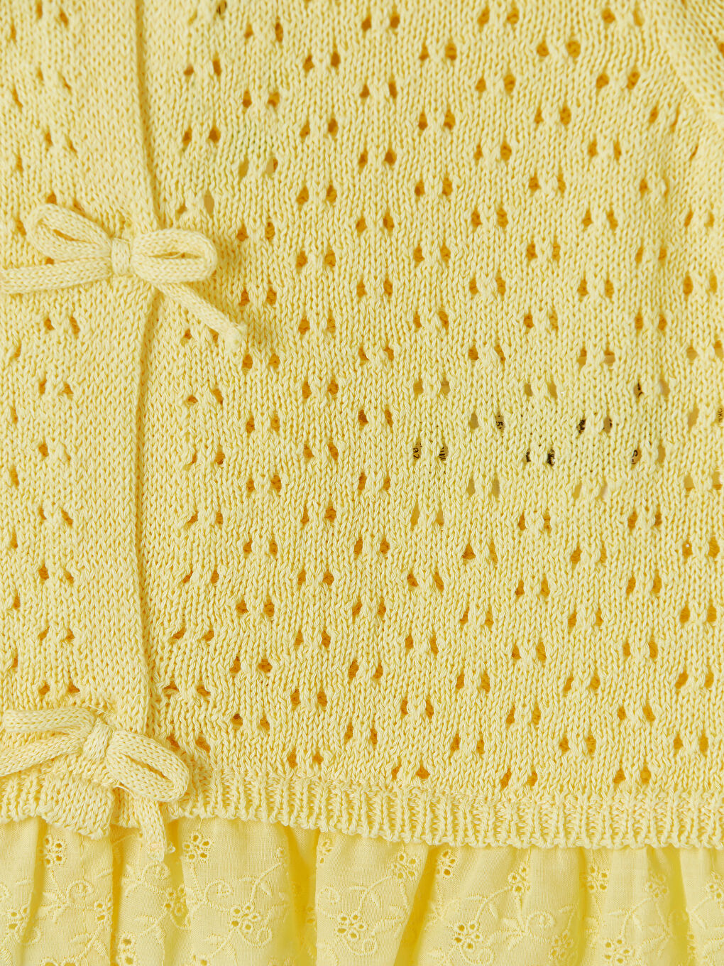 Sarı Bisiklet Yaka Ajurlu Kız Çocuk Triko Hırka-2