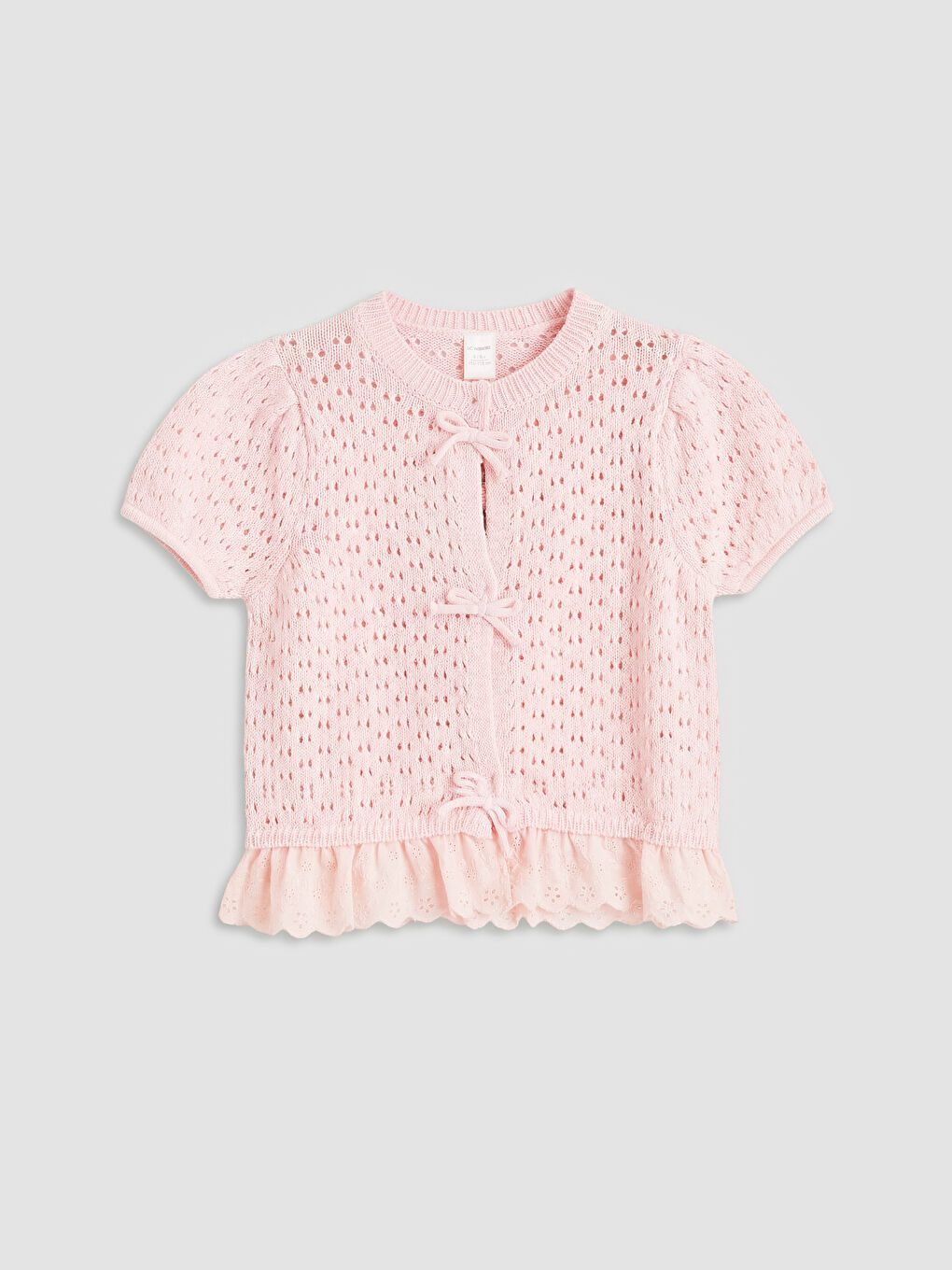 Pembe Bisiklet Yaka Ajurlu Kız Çocuk Triko Hırka