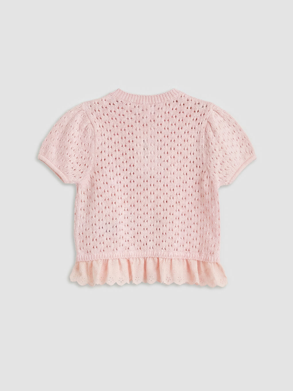 Pembe Bisiklet Yaka Ajurlu Kız Çocuk Triko Hırka-1