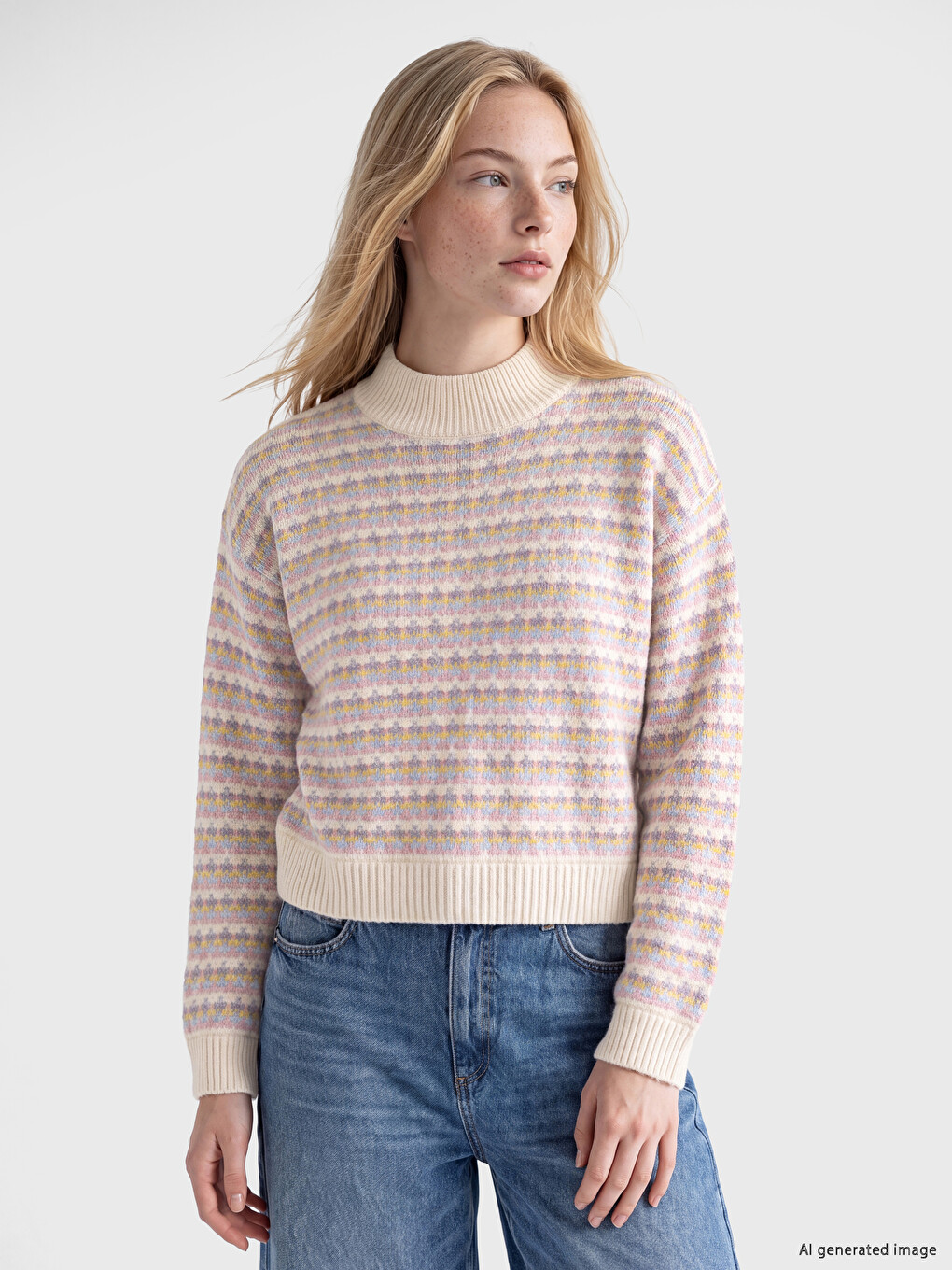 Mock Turtleneck Patterned Women's Knitwear Sweater