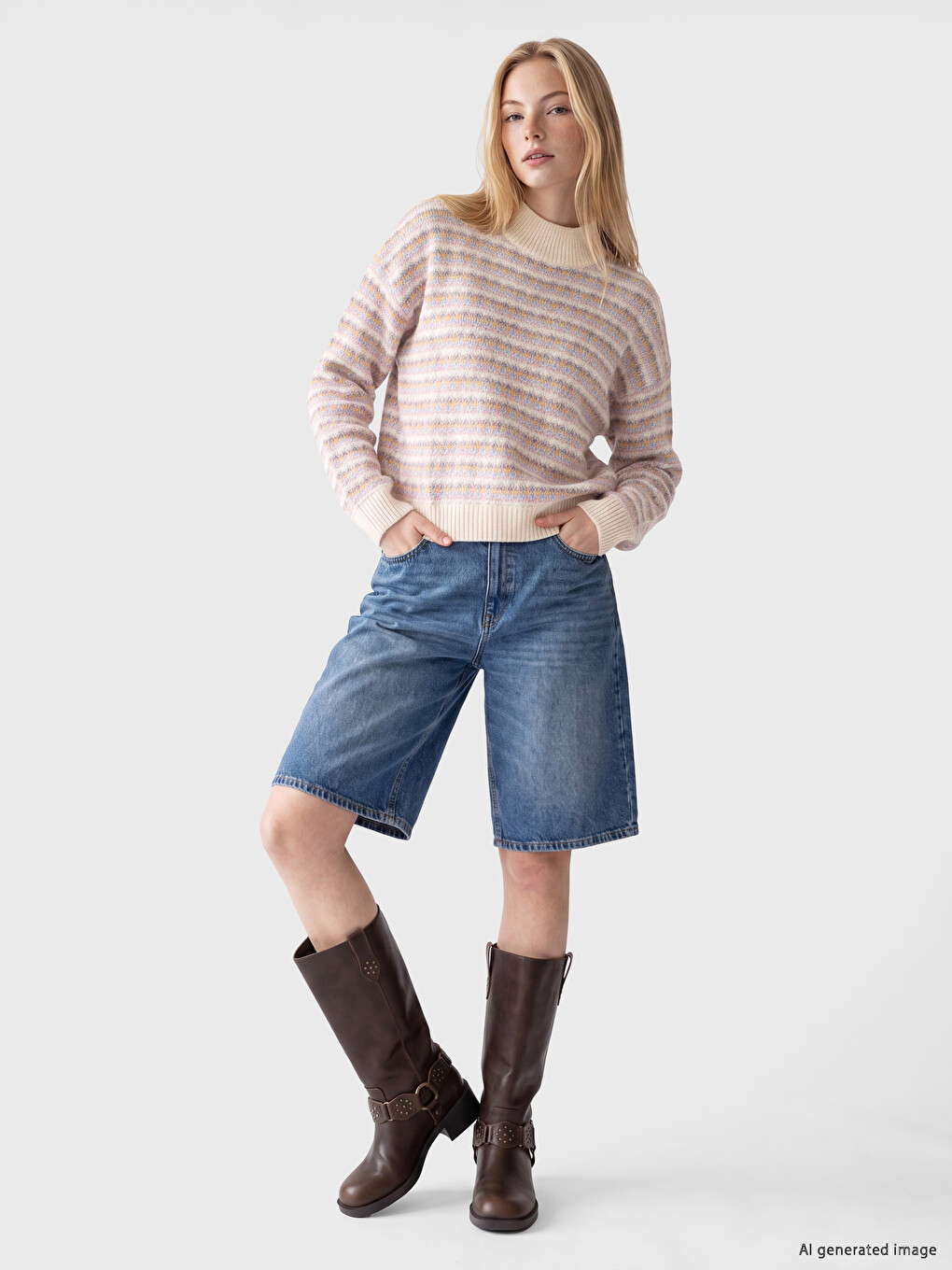 Mock Turtleneck Patterned Women's Knitwear Sweater-1