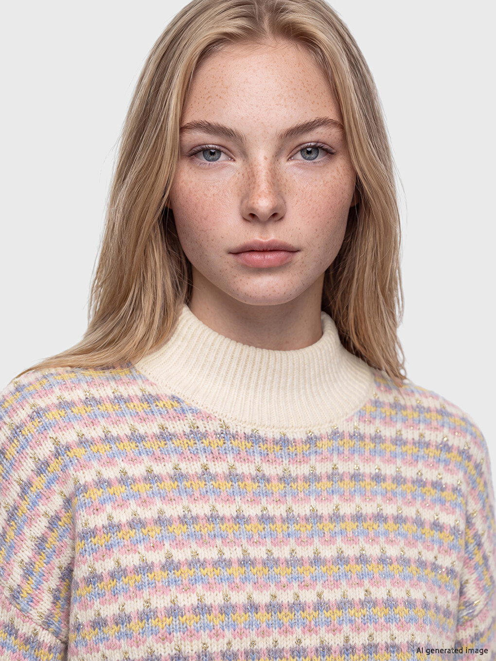Mock Turtleneck Patterned Women's Knitwear Sweater-2
