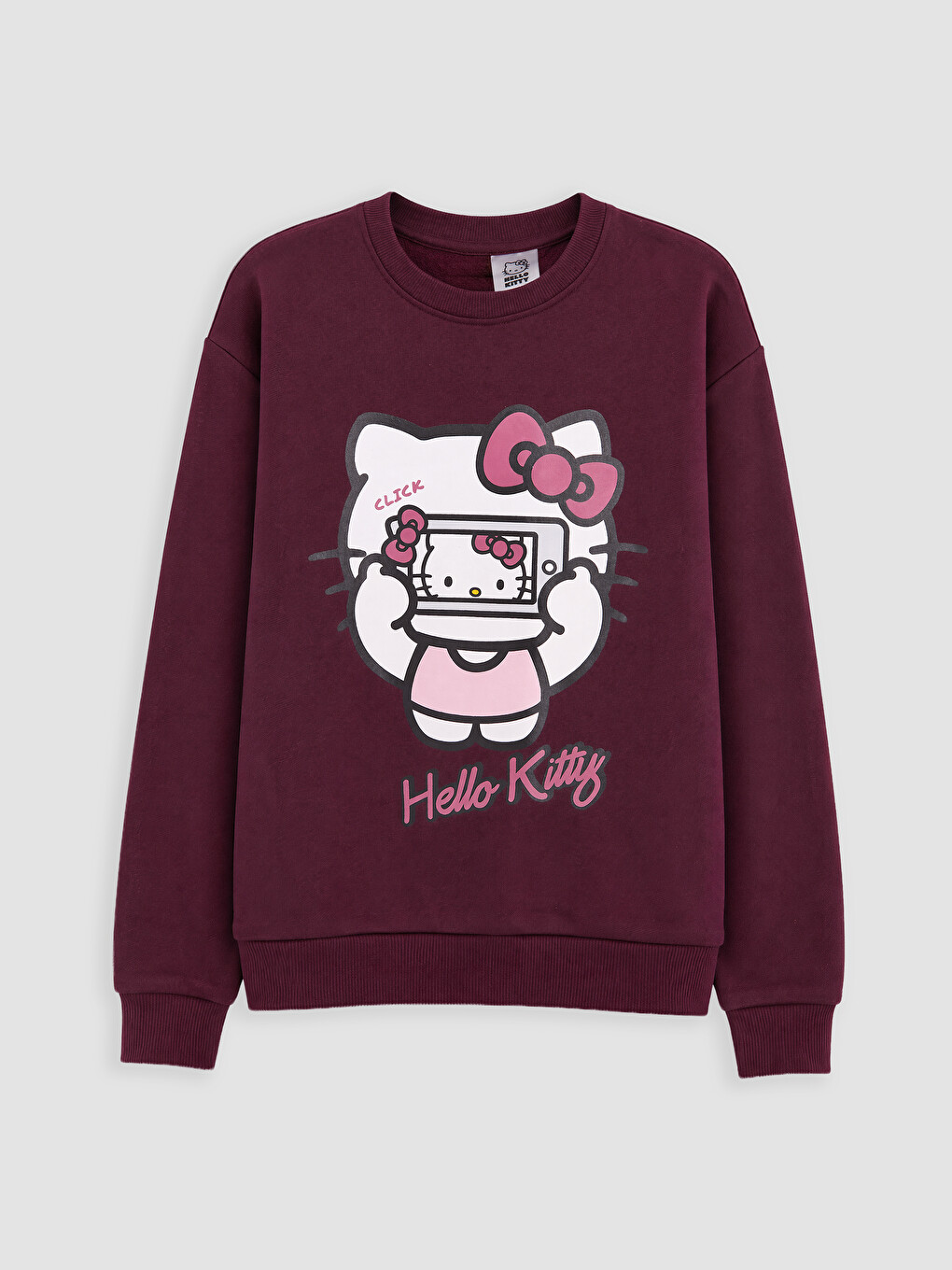 Crew Neck Hello Kitty Printed Girls' Thick Sweatshirt