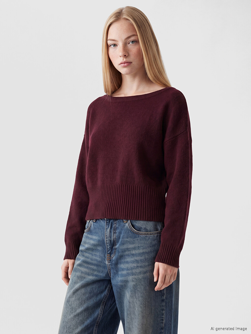 Slash Neck Women's Knitwear Sweater