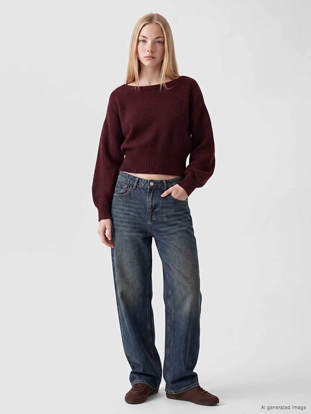 Slash Neck Women's Knitwear Sweater-1