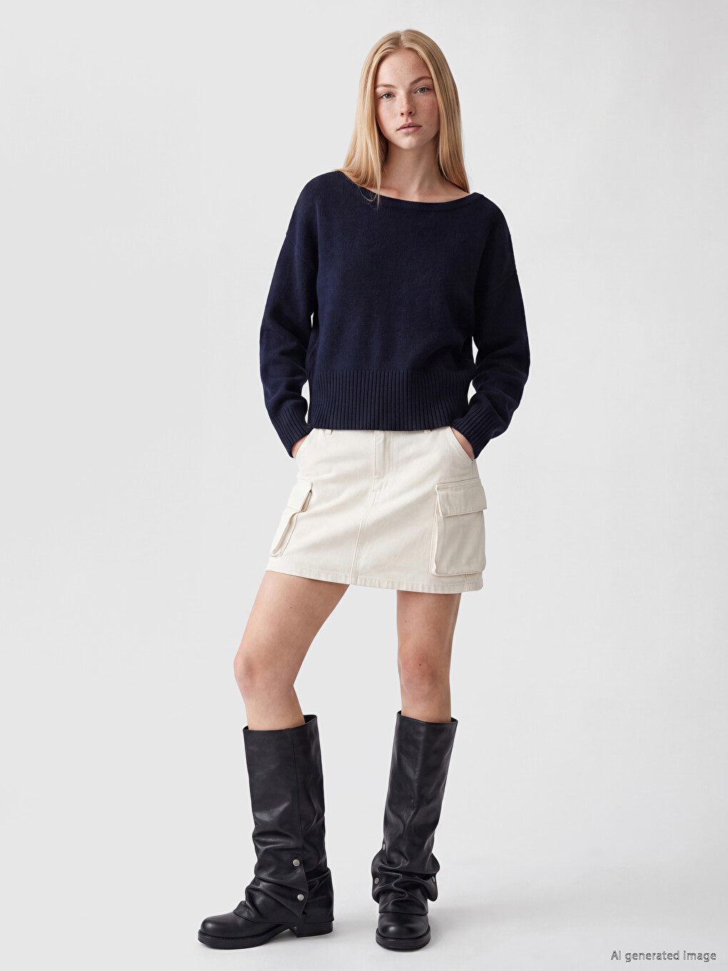 Slash Neck Women's Knitwear Sweater-1