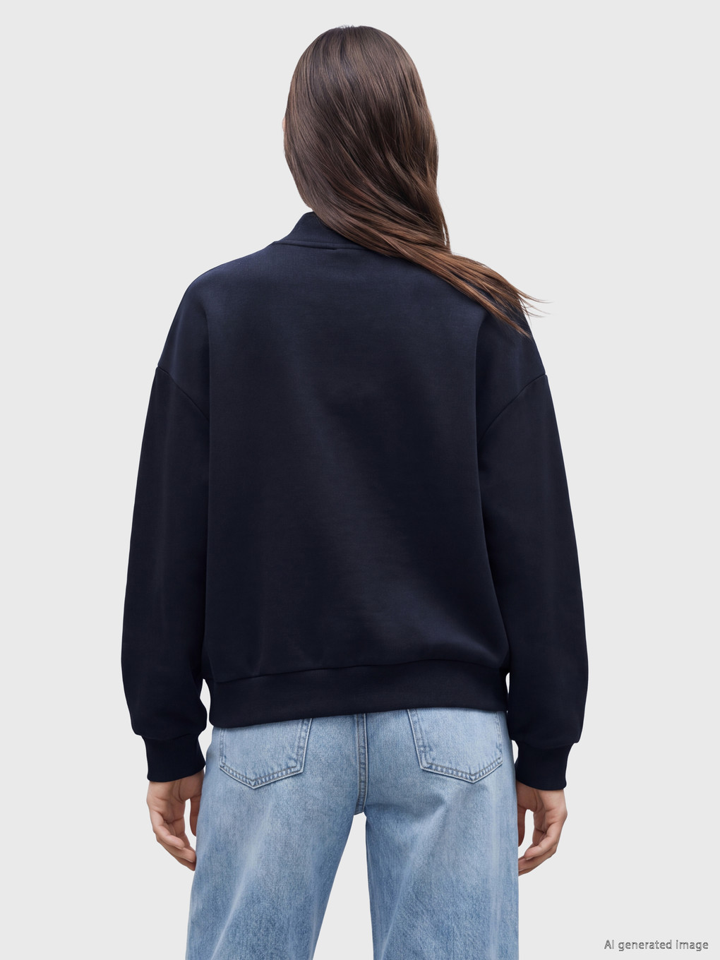 Lacivert Baskılı Oversize Kadın Kalın Sweatshirt-3