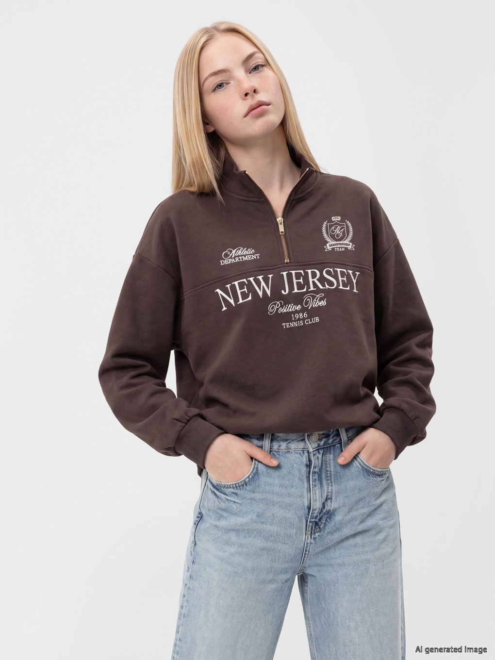  Mock Neck Embroidered Women's Thick Sweatshirt