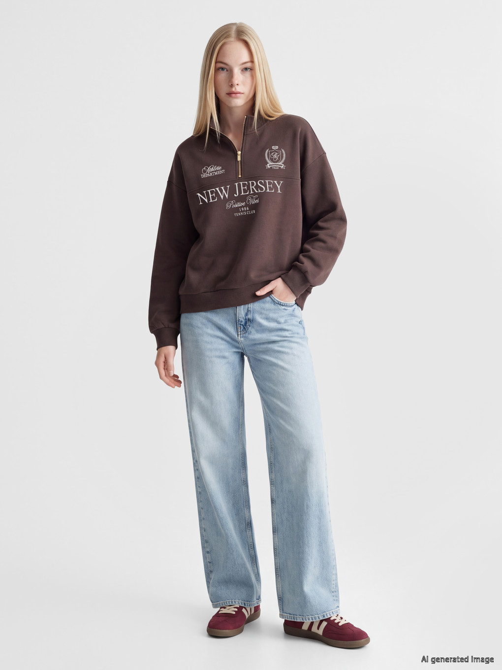 Mock Neck Embroidered Women's Thick Sweatshirt-1