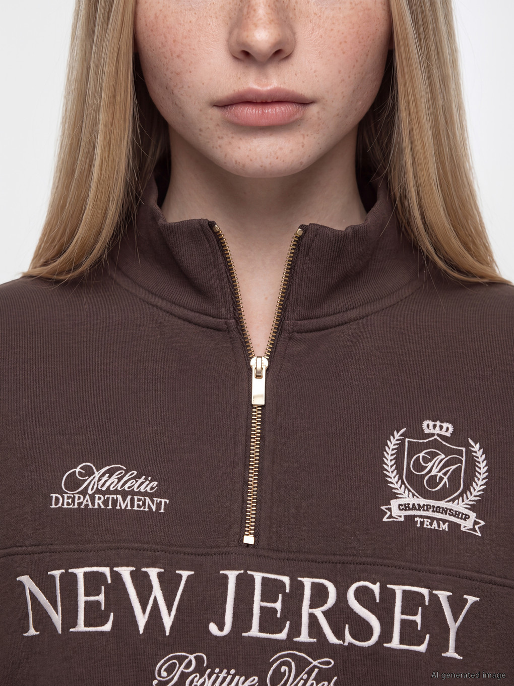 Mock Neck Embroidered Women's Thick Sweatshirt-2