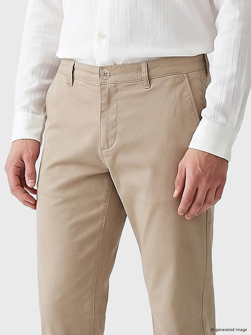 Bej Slim Fit Erkek Chino Pantolon-2