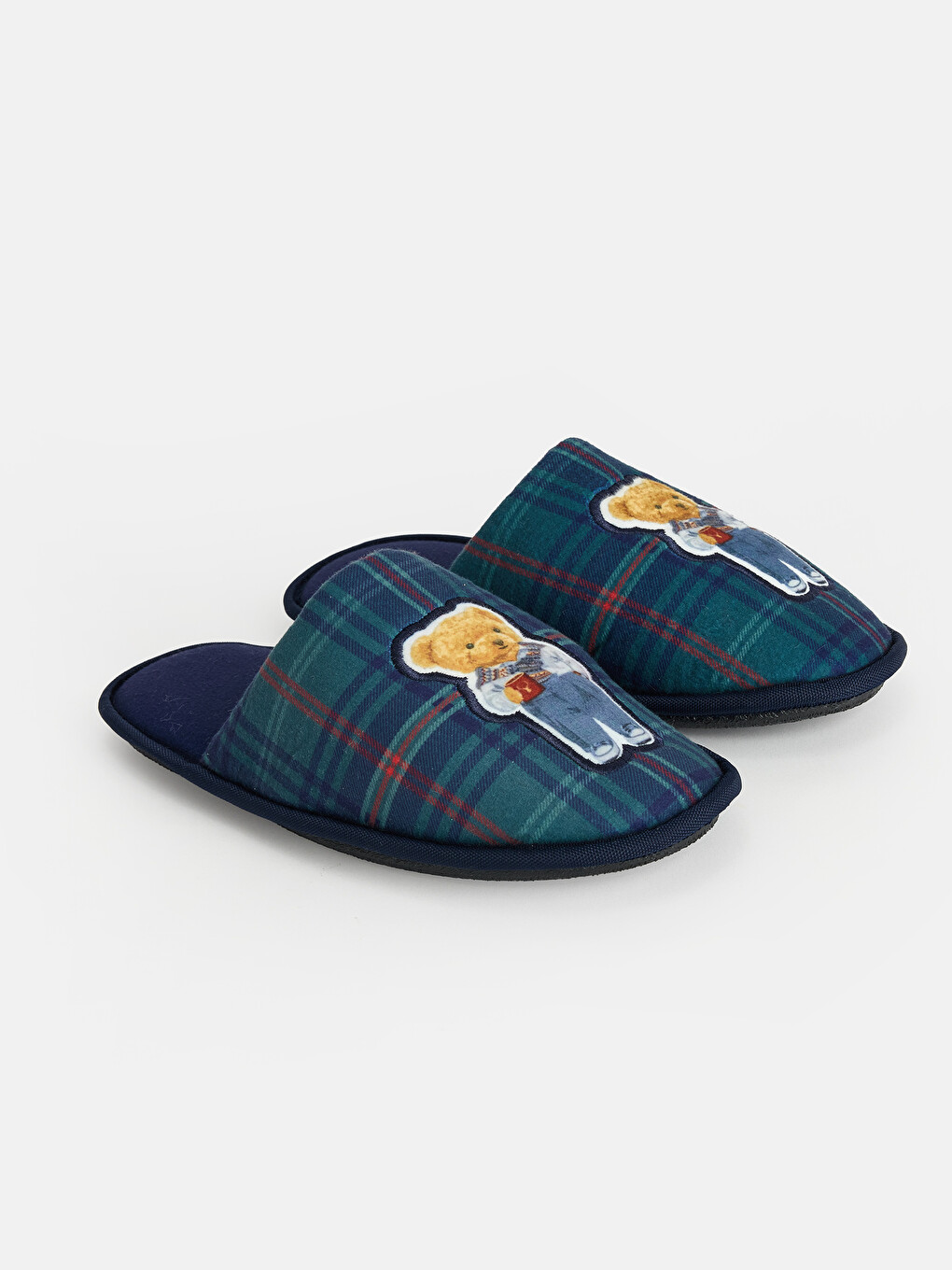 Bear Teddy Embroidered Plaid Women's Home Slipper-1