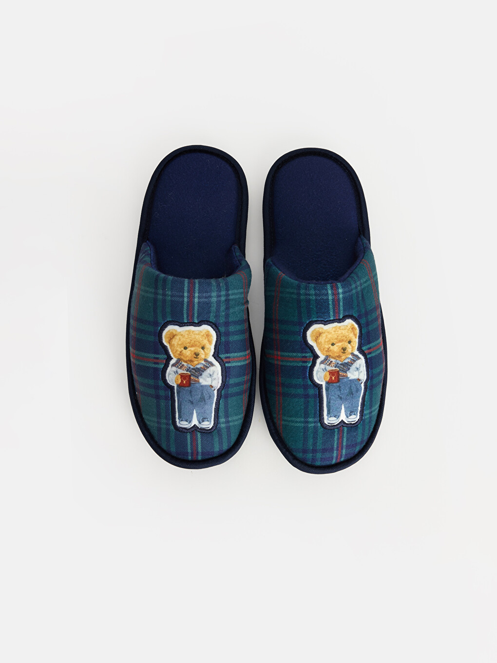 Bear Teddy Embroidered Plaid Women's Home Slipper-3