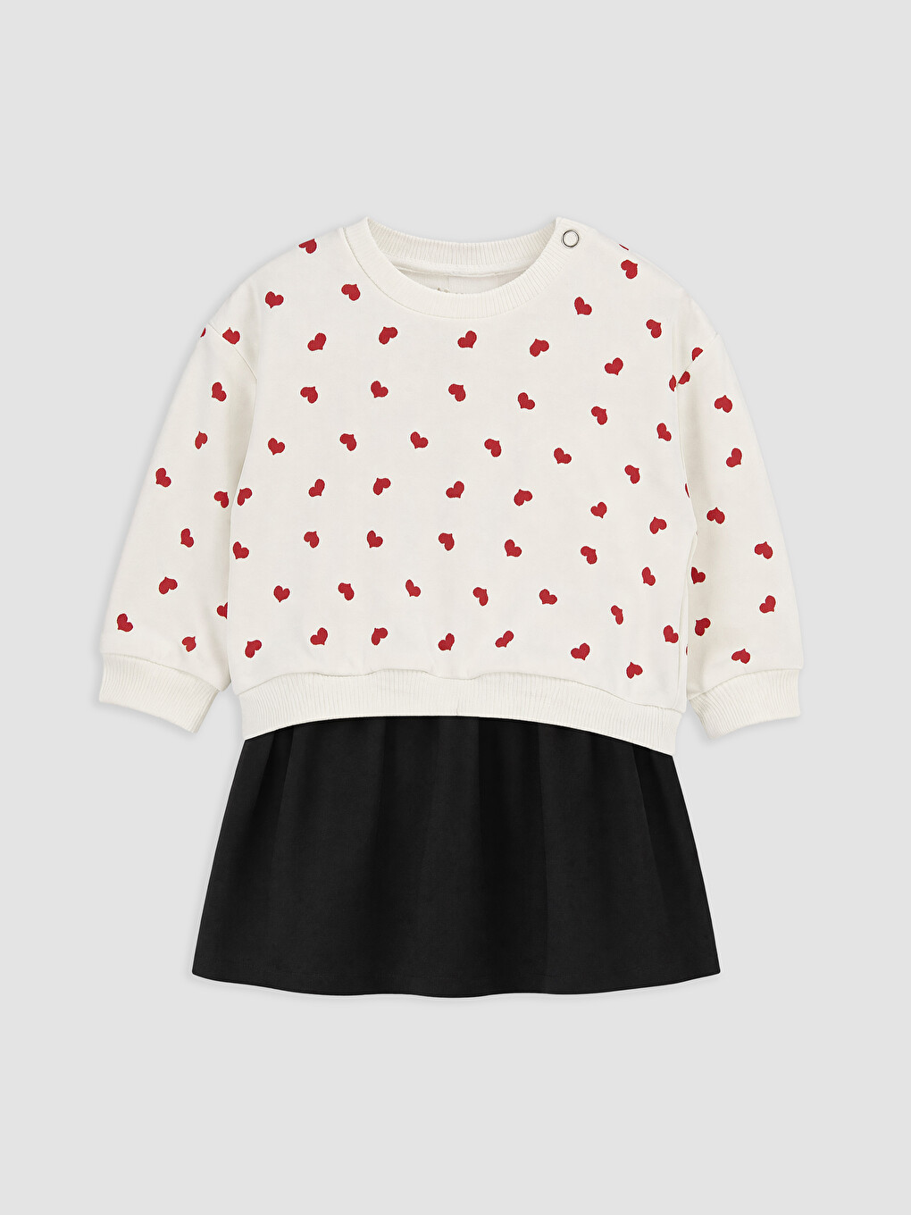 Crew Neck Heart Patterned Baby Girls' Dress