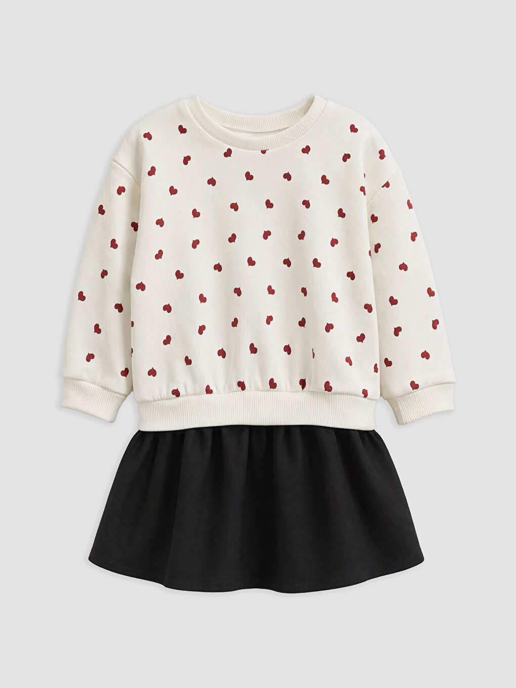 Crew Neck Heart Patterned Baby Girls' Dress