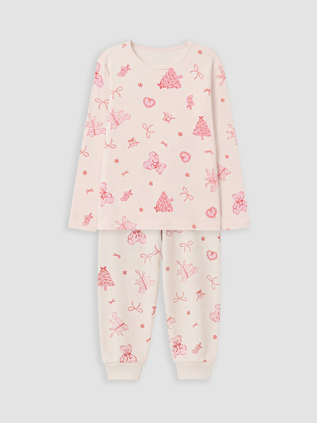 Pembe Yılbaşı Temalı Kız Çocuk Pijama Takımı