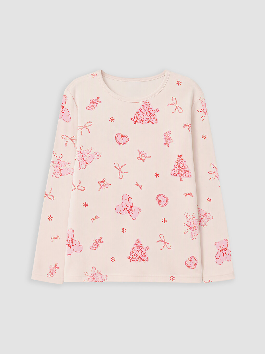 Pembe Yılbaşı Temalı Kız Çocuk Pijama Takımı-1