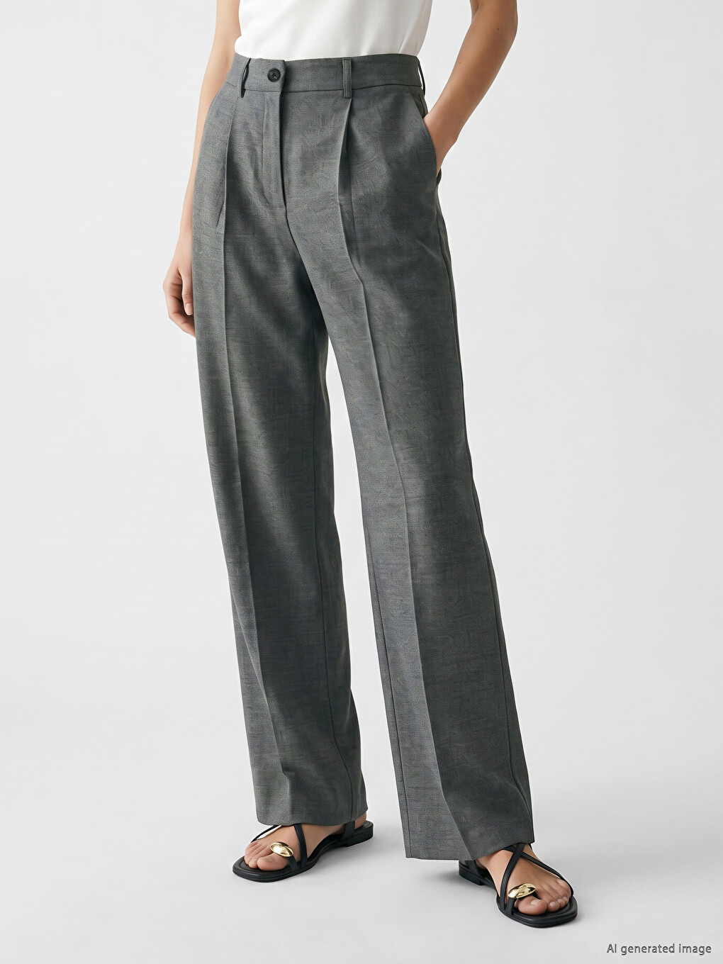Wide Leg Women's Pleated Trousers-1