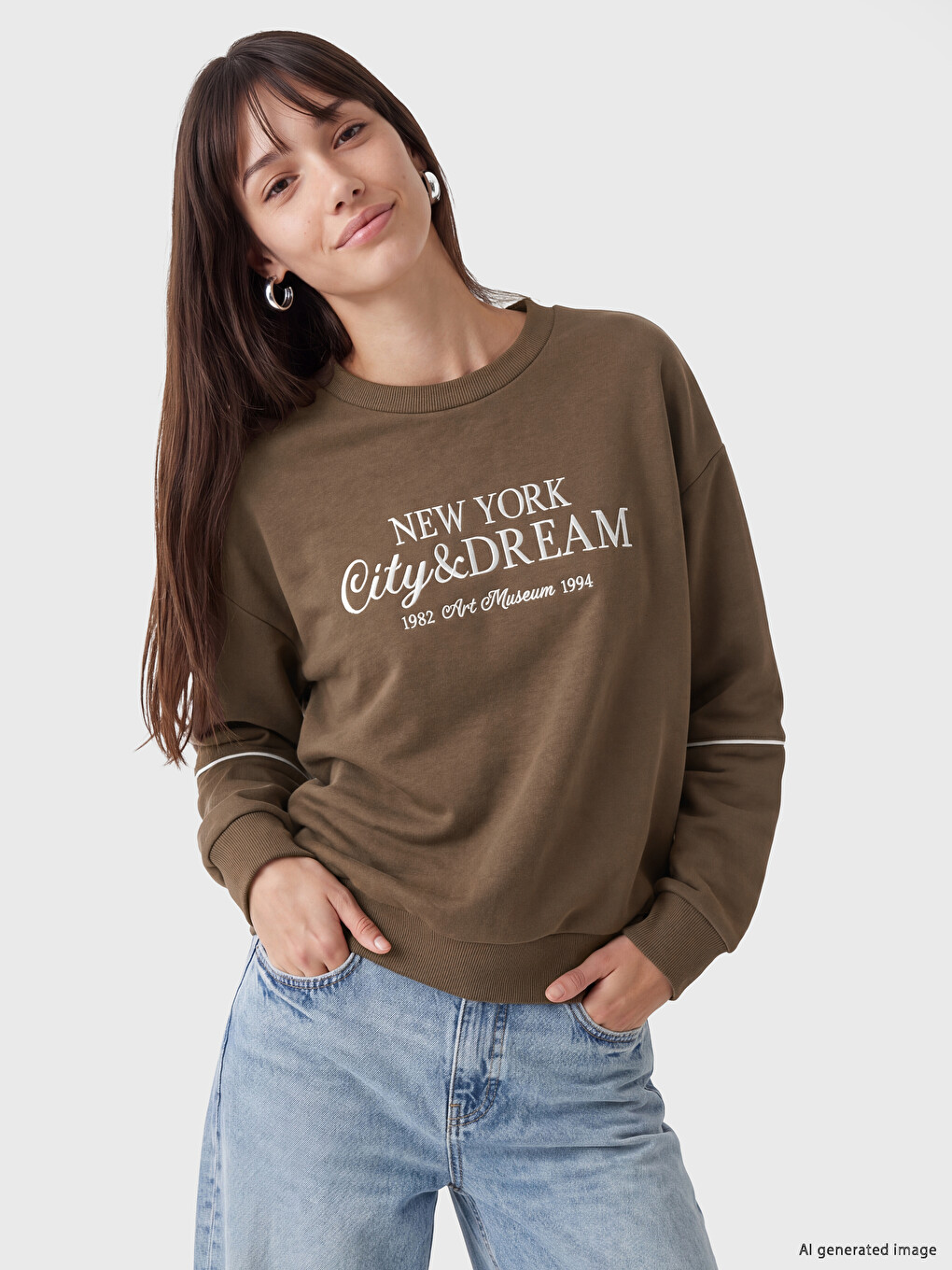New York Embroidered Oversize Women's Thick Sweatshirt