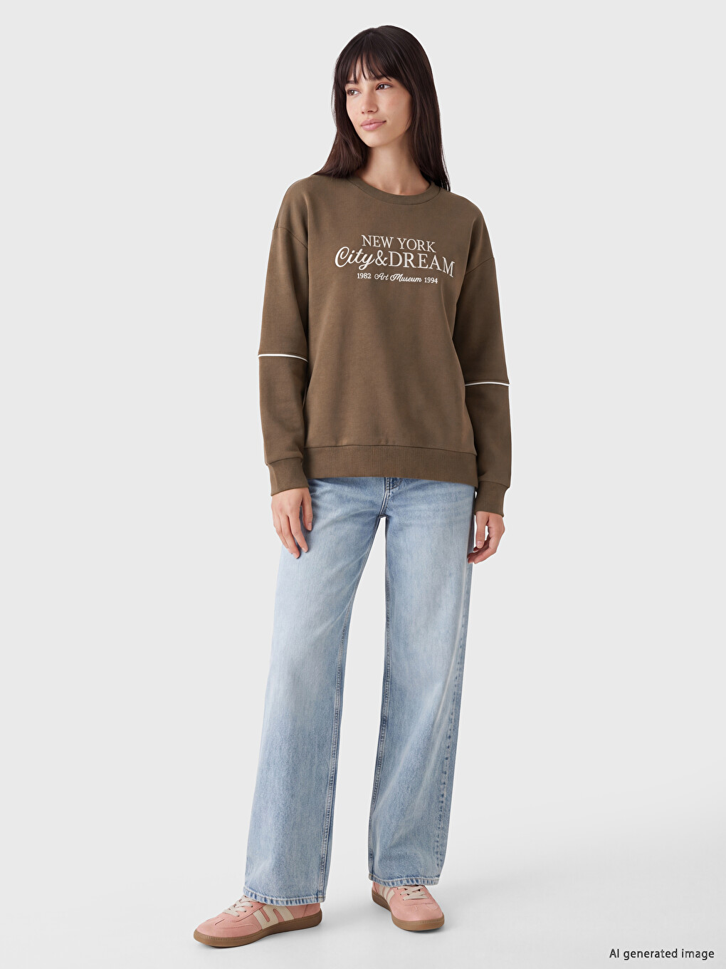 New York Embroidered Oversize Women's Thick Sweatshirt-1