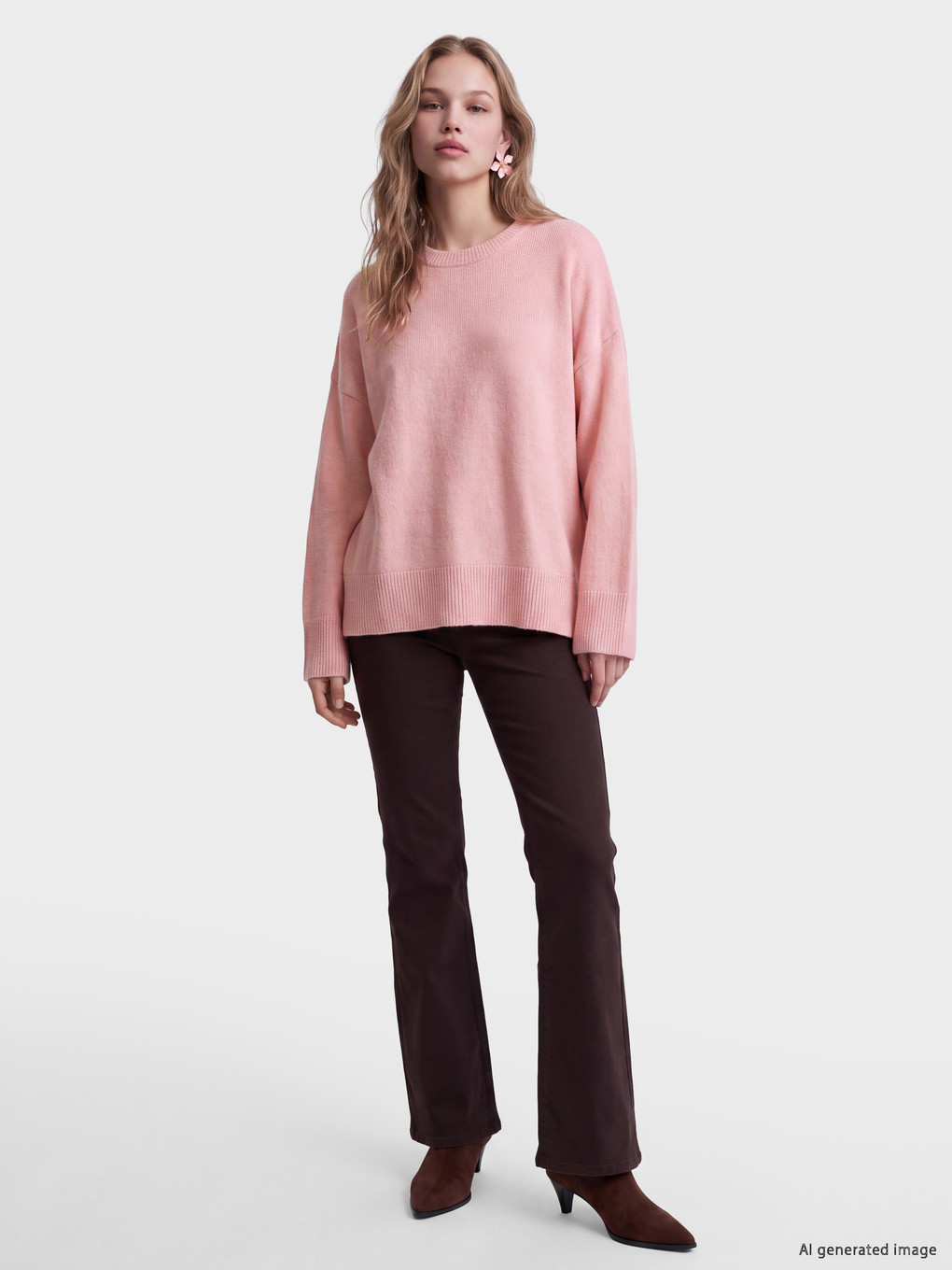 Pull-over En Maille Surdimensionné À Col Rond Pour Femme-1