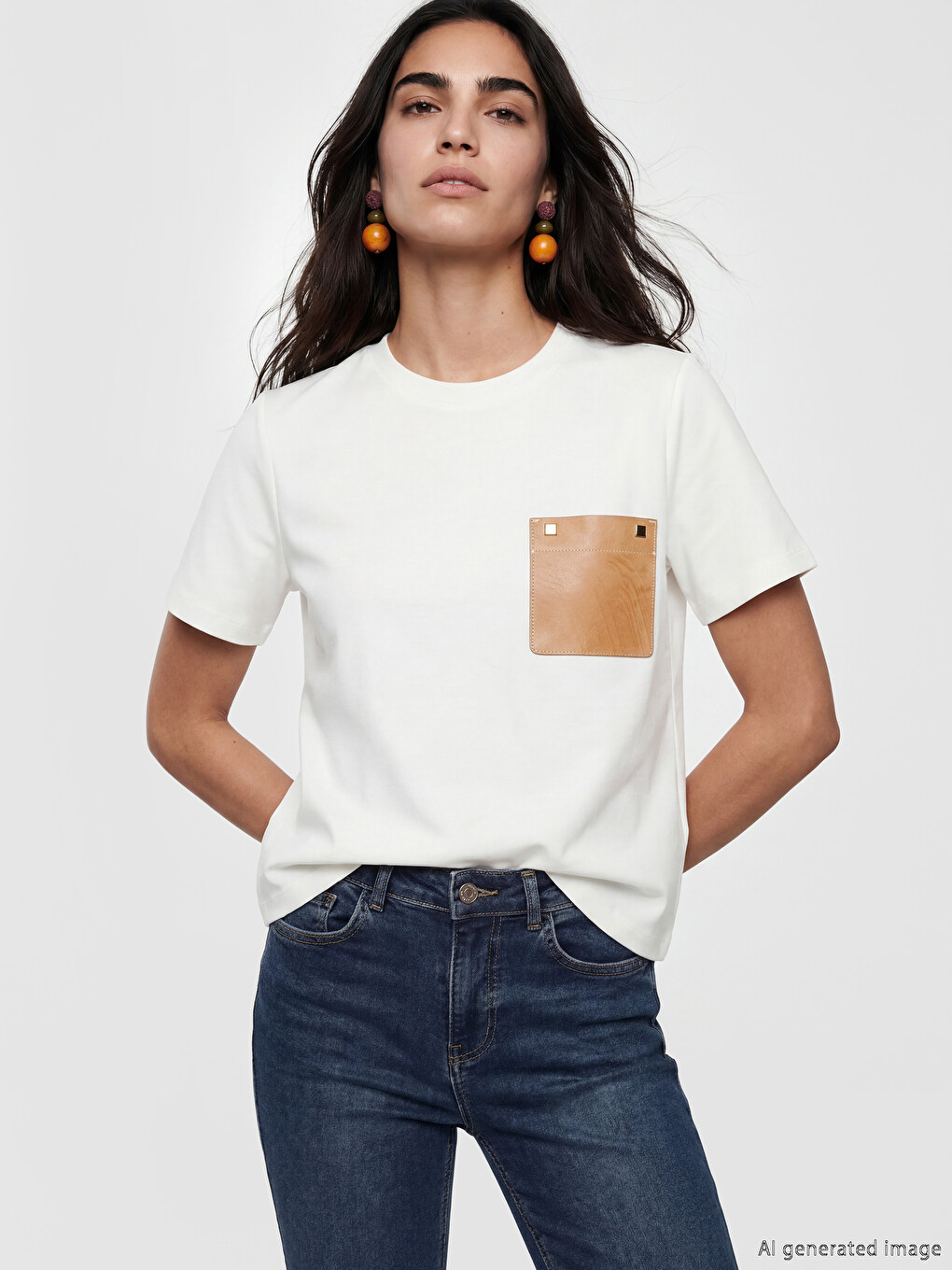 Pocket Detailed %100 Cotton Women's T-shirt