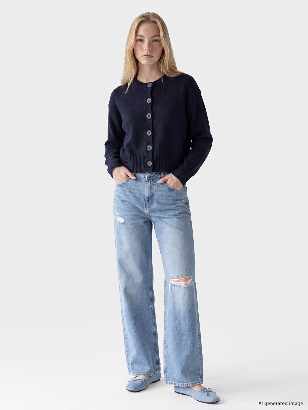 Strickjacke Mit Rundhalsausschnitt Für Damen-1