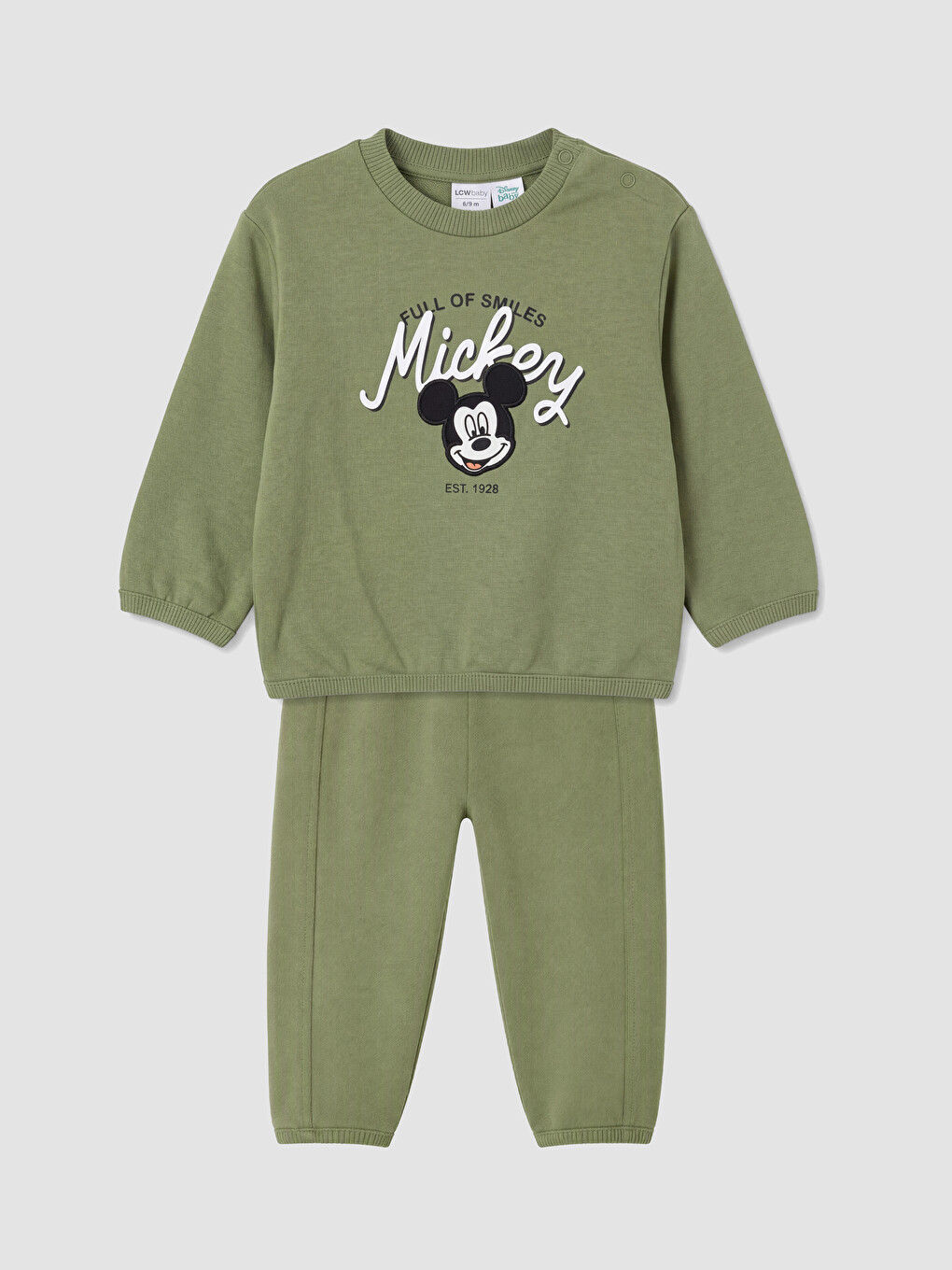 Haki Mickey Mouse Baskılı Erkek Bebek Sweatshirt Ve Eşofman Altı
