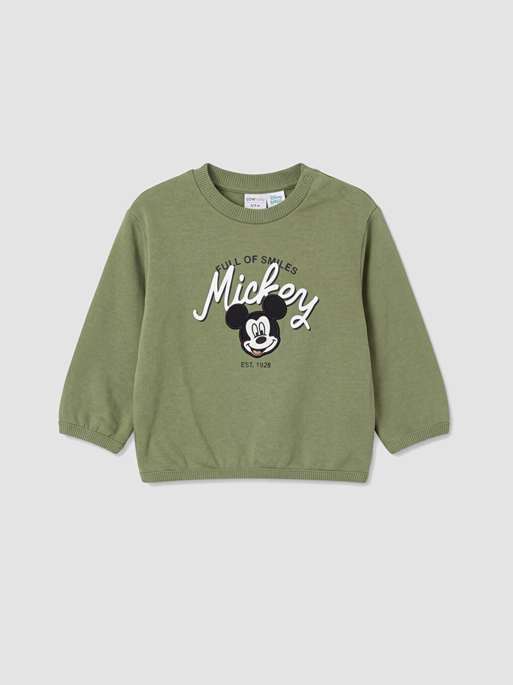 Haki Mickey Mouse Baskılı Erkek Bebek Sweatshirt Ve Eşofman Altı-1